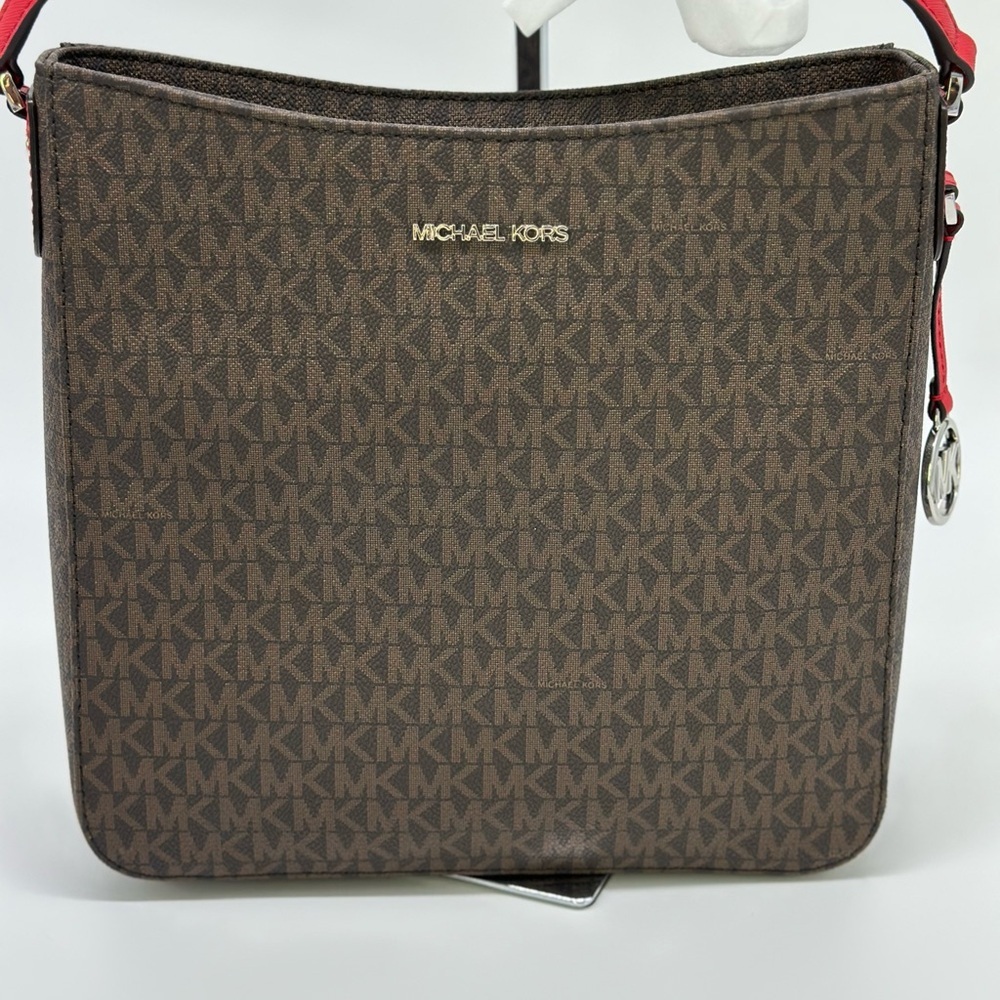 Michael Kors Brown Crossbody Bag with Red Strap